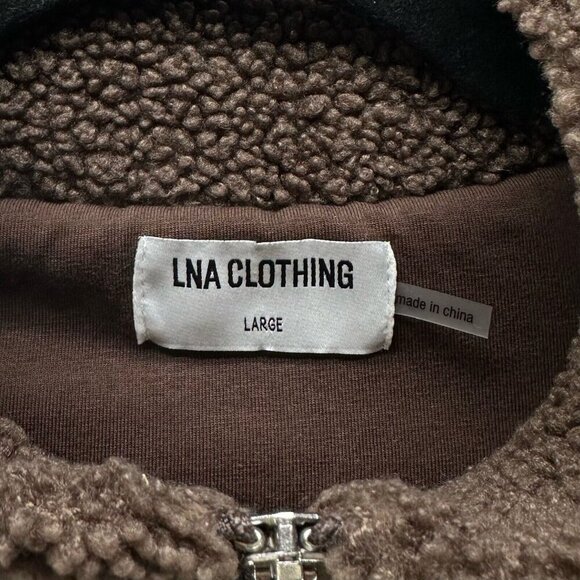 LNA Clothing Sweatshirt Womens L Faux Fur Sherpa 1/4 Zip Pullover Jumper Brown - Picture 7 of 11